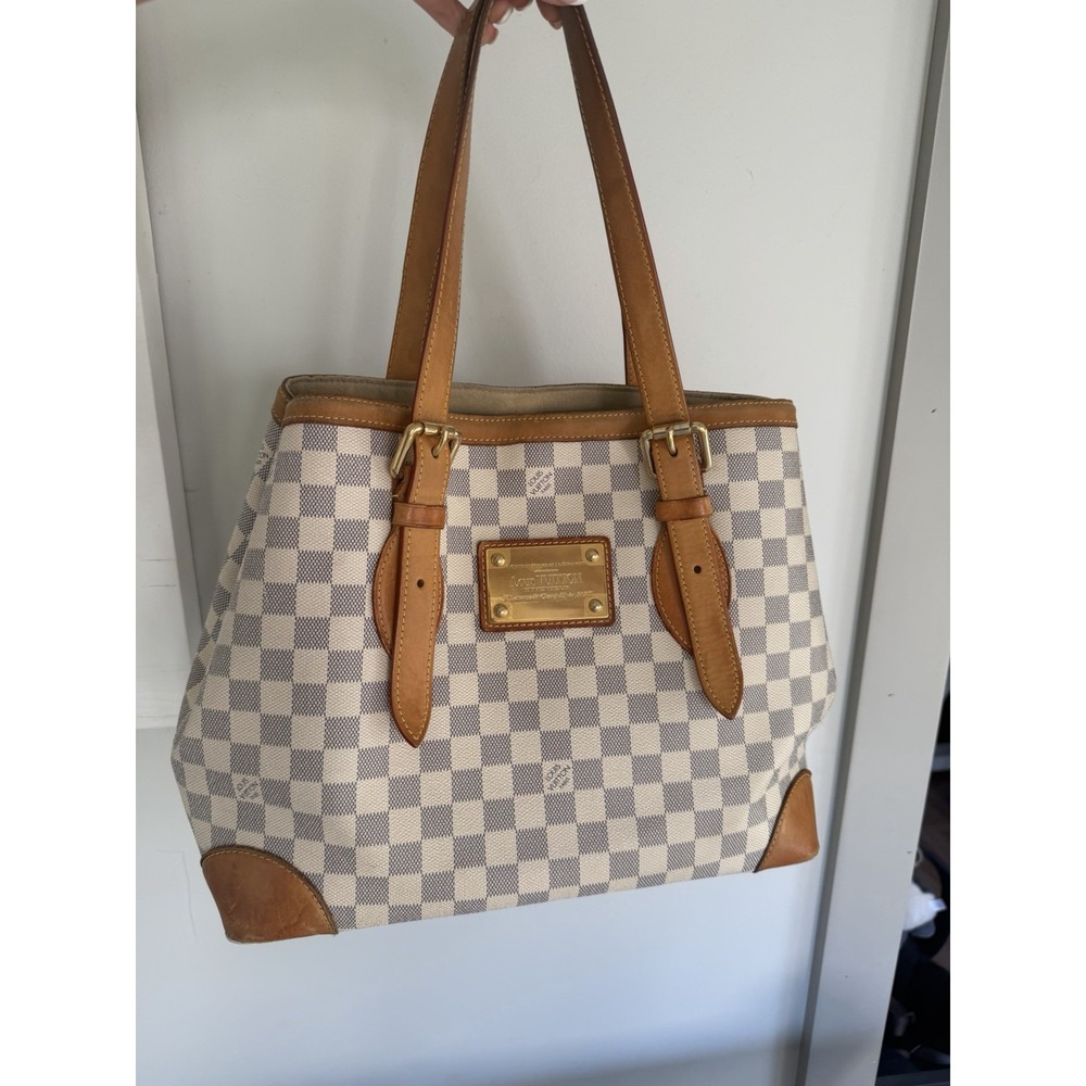 Louis Vuitton Hampstead Tote MM White Canvas Damier Azur